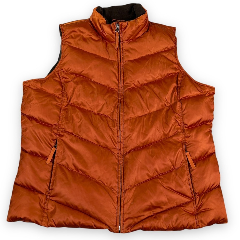 Eddie Bauer Quilted Down Vest Mens XL Tall Copper Orange Full Zip Puffer Jacket